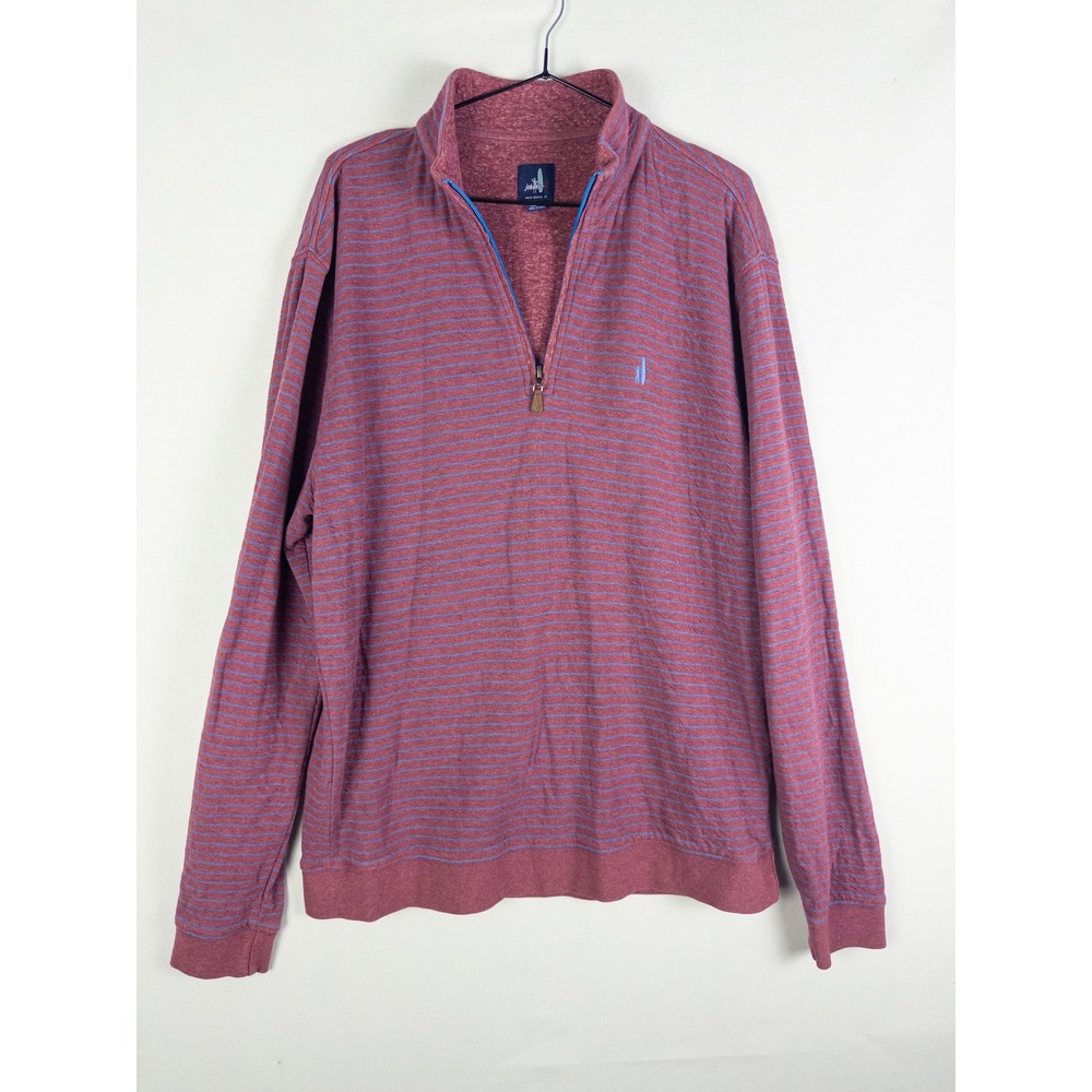 Johnnie-O Striped Quarter Zip Pullover Mens Large Burgundy Blue Coastal Preppy